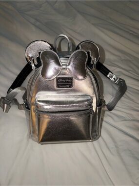 Loungefly Metallic Silver Minnie Mouse Ear Mini Backpack